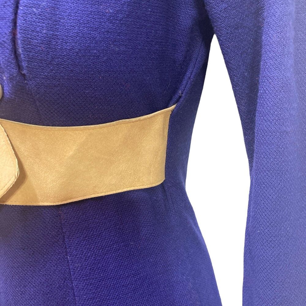 Vintage  1960s 1970s Mini Dress Size XS S Hand Tailored Belt buttons A‎ Line - Picture 7 of 15